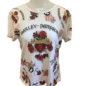 Harley-Davidson Y2K  Rose Graphic Print Short Sleeve Tee size L